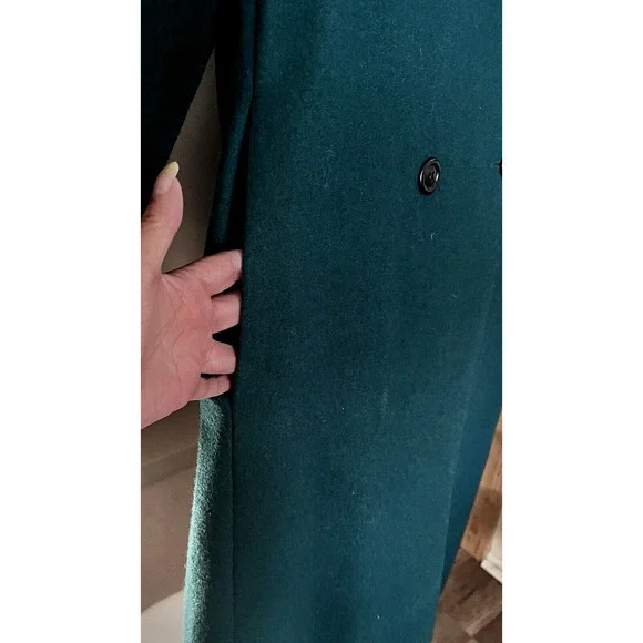 Aldopho Classics Women Sz 12 Overcoat 100% Wool Emerald Green Quiet Luxury Long - Picture 5 of 12